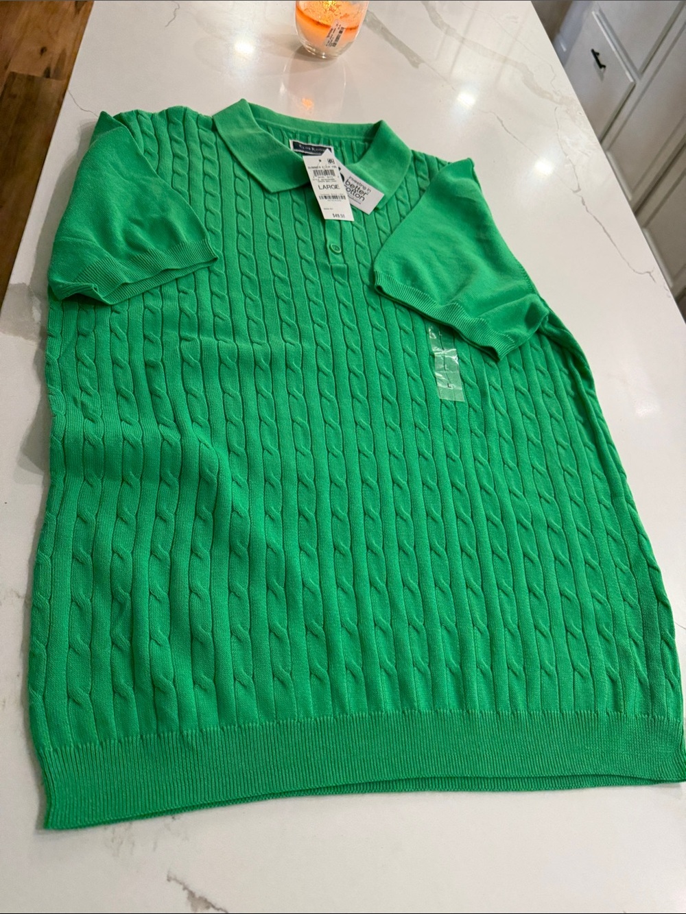 Club Room Bright Green Cable-Knit Polo Sweater - Picture 4 of 4